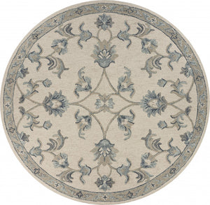 Homeroots 5' Light Blue Round Wool Hand Tufted Area Rug  Wool 396273