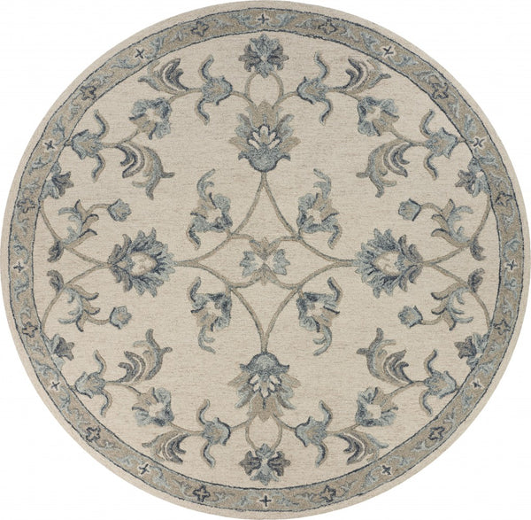 Homeroots 5' Light Blue Round Wool Hand Tufted Area Rug  Wool 396273