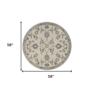 Homeroots 5' Light Blue Round Wool Hand Tufted Area Rug  Wool 396273