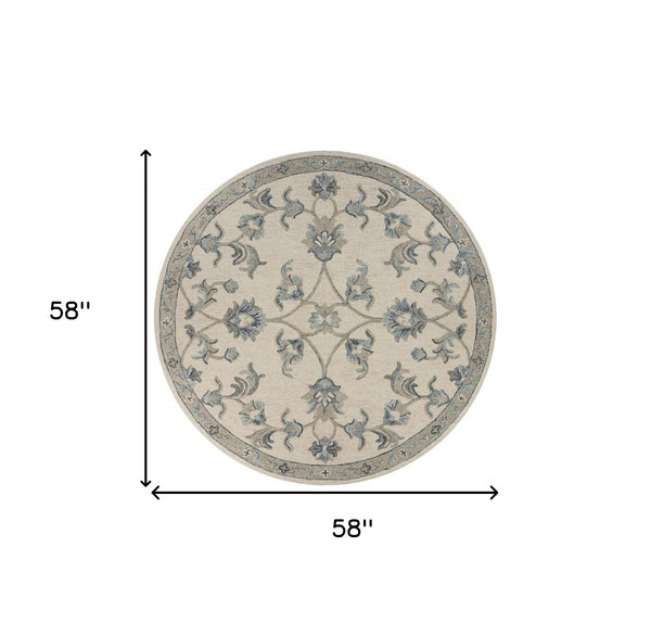 Homeroots 5' Light Blue Round Wool Hand Tufted Area Rug  Wool 396273