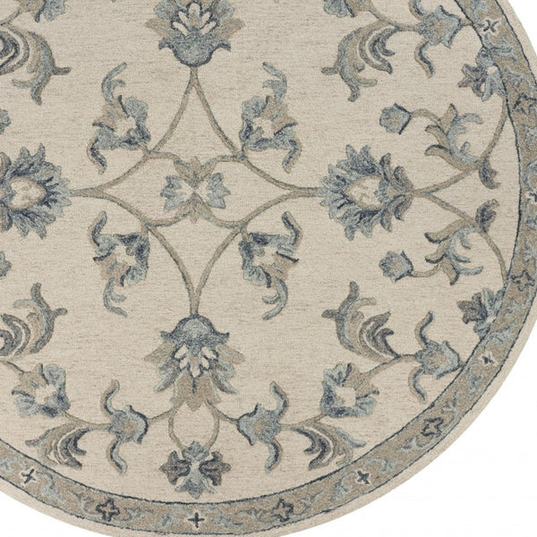 Homeroots 5' Light Blue Round Wool Hand Tufted Area Rug  Wool 396273