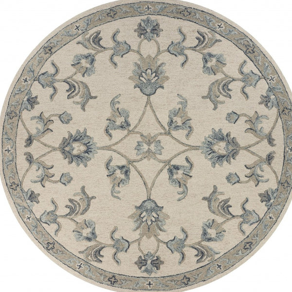 Homeroots 5' Light Blue Round Wool Hand Tufted Area Rug  Wool 396273