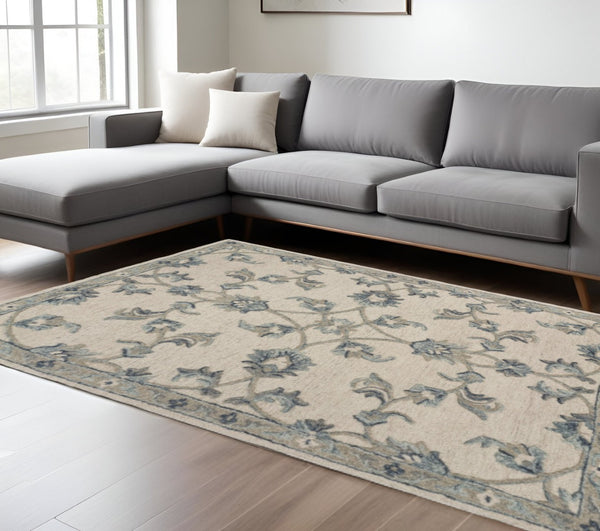 HomeRoots 7' Light Blue Wool Hand-Tufted Area Rug – Plush, Durable, Elegant Design for Timeless Style in Any Room 7' X 9' Rectangle 396275