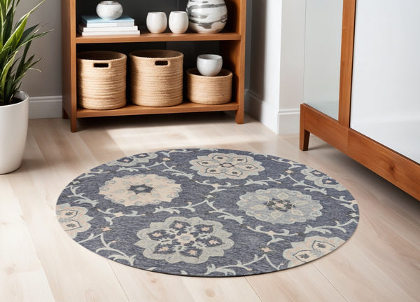 HomeRoots 7' Light Blue Wool Hand-Tufted Area Rug – Plush, Durable, Elegant Design for Timeless Style in Any Room 5' Round Round 396277