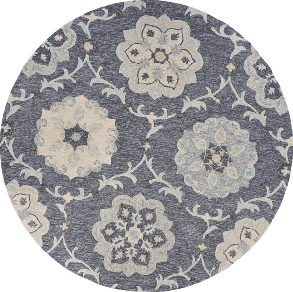 HomeRoots 7' Light Blue Wool Hand-Tufted Area Rug – Plush, Durable, Elegant Design for Timeless Style in Any Room 5' Round Round 396277