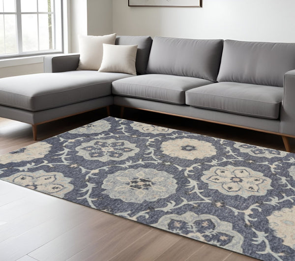 HomeRoots 7' Elegant Blue and Gray Wool Area Rug – Hand-Tufted for Comfort and Timeless Style in Any Home 7' X 9' Rectangle 396279