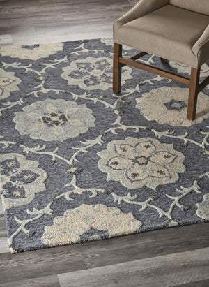 HomeRoots 7' Elegant Blue and Gray Wool Area Rug – Hand-Tufted for Comfort and Timeless Style in Any Home 7' X 9' Rectangle 396279