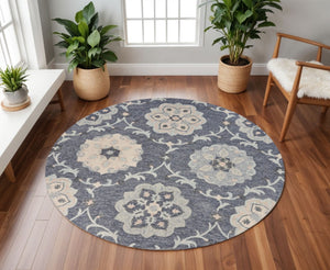 HomeRoots 7' Elegant Blue and Gray Wool Area Rug – Hand-Tufted for Comfort and Timeless Style in Any Home 7' Round Round 396280