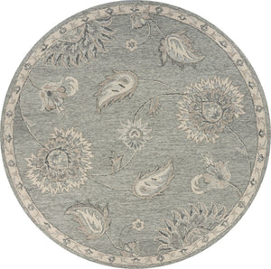 HomeRoots 7' Elegant Blue and Gray Wool Area Rug – Hand-Tufted for Comfort and Timeless Style in Any Home 5' Round Round 396281