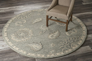 HomeRoots 7' Elegant Blue and Gray Wool Area Rug – Hand-Tufted for Comfort and Timeless Style in Any Home 5' Round Round 396281