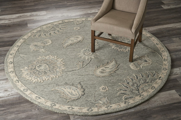 HomeRoots 7' Elegant Blue and Gray Wool Area Rug – Hand-Tufted for Comfort and Timeless Style in Any Home 5' Round Round 396281