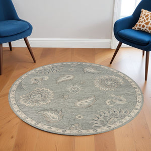 HomeRoots 7' Gray Wool Hand-Tufted Area Rug – Luxurious Soft Pile for Elegant Living Spaces & Timeless Style 7' Round Round 396284