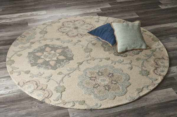 HomeRoots 7' Gray Wool Hand-Tufted Area Rug – Luxurious Soft Pile for Elegant Living Spaces & Timeless Style 5' Round Round 396285