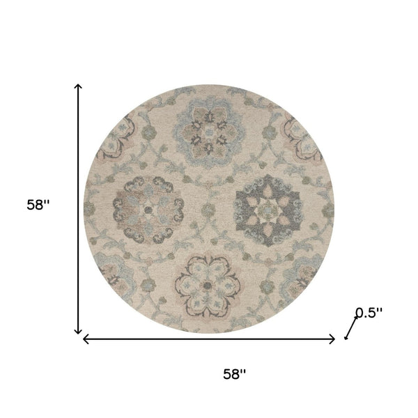 HomeRoots 7' Gray Wool Hand-Tufted Area Rug – Luxurious Soft Pile for Elegant Living Spaces & Timeless Style 5' Round Round 396285
