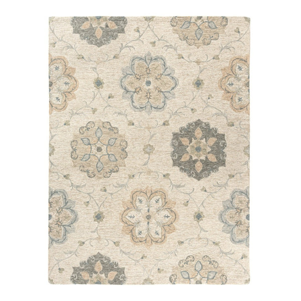 HomeRoots 7' Hand-Tufted Wool Area Rug in Blue and Ivory - Artisanal Comfort, Durable Style for Any Room 7' X 9' Rectangle 396287
