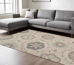 HomeRoots 7' Hand-Tufted Wool Area Rug in Blue and Ivory - Artisanal Comfort, Durable Style for Any Room 7' X 9' Rectangle 396287