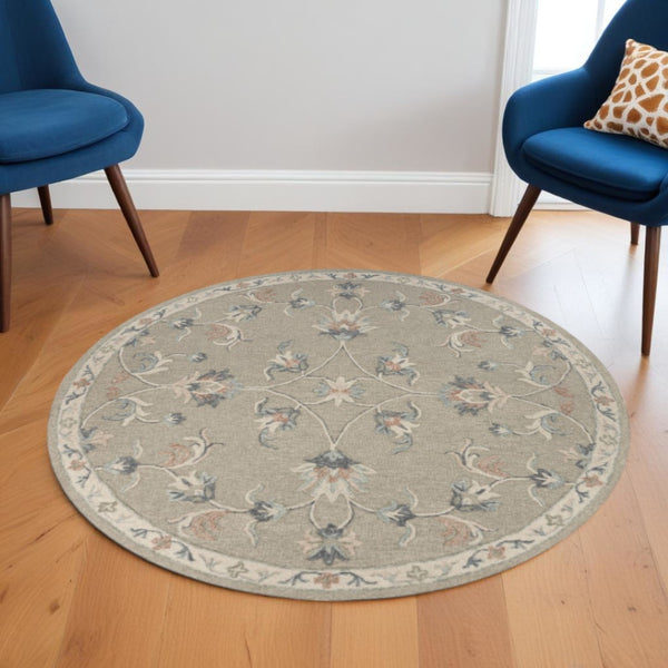 HomeRoots 7' Hand-Tufted Wool Area Rug in Blue and Ivory - Artisanal Comfort, Durable Style for Any Room 5' Round Round 396289