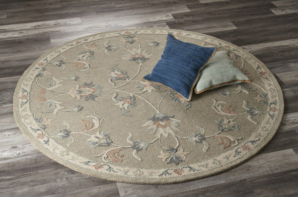 HomeRoots 7' Hand-Tufted Wool Area Rug in Blue and Ivory - Artisanal Comfort, Durable Style for Any Room 5' Round Round 396289