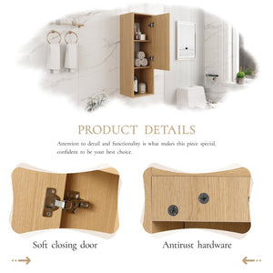 English Elm 12 Inch Oak Wall Mounted Bathroom Cabinet Soft Close Door Engineered Wood Storage W1972P457938