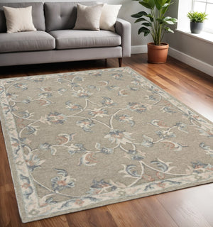 HomeRoots 7' Hand-Tufted Wool Area Rug in Blue and Ivory - Artisanal Comfort, Durable Style for Any Room 5' X 7' Rectangle 396290