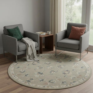HomeRoots 7' Gray Wool Hand-Tufted Area Rug - Timeless Style and Comfort for Modern and Traditional Homes 7' Round Round 396292