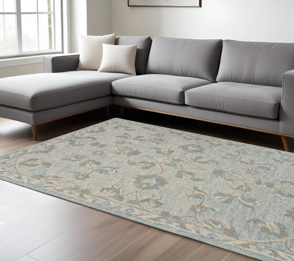 HomeRoots 7' Elegant Blue and Ivory Wool Hand-Tufted Area Rug - Timeless Style for Any Room Decor 7' X 9' Rectangle 396295