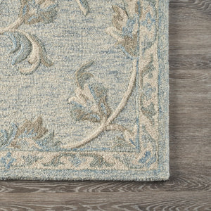 HomeRoots 7' Elegant Blue and Ivory Wool Hand-Tufted Area Rug - Timeless Style for Any Room Decor 7' X 9' Rectangle 396295