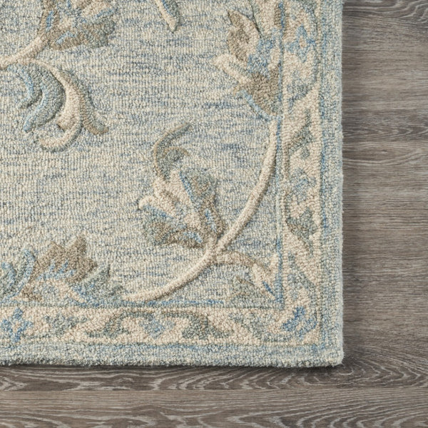 HomeRoots 7' Elegant Blue and Ivory Wool Hand-Tufted Area Rug - Timeless Style for Any Room Decor 7' X 9' Rectangle 396295
