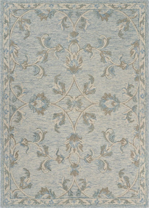 HomeRoots 7' Elegant Blue and Ivory Wool Hand-Tufted Area Rug - Timeless Style for Any Room Decor 7' X 9' Rectangle 396295