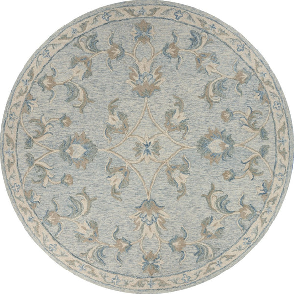 HomeRoots 7' Elegant Blue and Ivory Wool Hand-Tufted Area Rug - Timeless Style for Any Room Decor 7' Round Round 396296