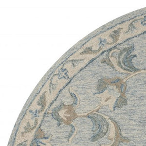 HomeRoots 7' Elegant Blue and Ivory Wool Hand-Tufted Area Rug - Timeless Style for Any Room Decor 7' Round Round 396296