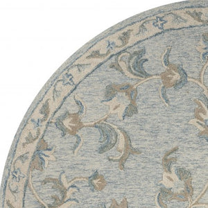HomeRoots 7' Elegant Blue and Ivory Wool Hand-Tufted Area Rug - Timeless Style for Any Room Decor 7' Round Round 396296