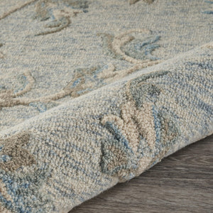 HomeRoots 7' Elegant Blue and Ivory Wool Hand-Tufted Area Rug - Timeless Style for Any Room Decor 7' Round Round 396296