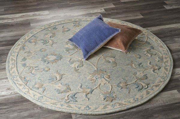 HomeRoots 7' Elegant Blue and Ivory Wool Hand-Tufted Area Rug - Timeless Style for Any Room Decor 7' Round Round 396296