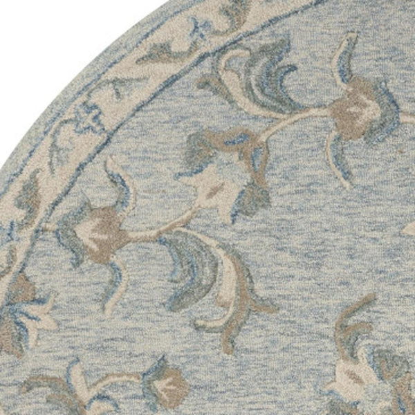 HomeRoots 7' Elegant Blue and Ivory Wool Hand-Tufted Area Rug - Timeless Style for Any Room Decor 7' Round Round 396296