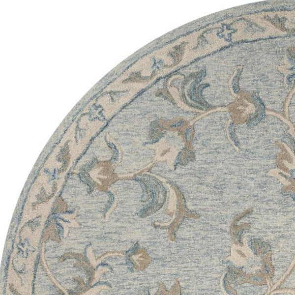 HomeRoots 7' Elegant Blue and Ivory Wool Hand-Tufted Area Rug - Timeless Style for Any Room Decor 7' Round Round 396296