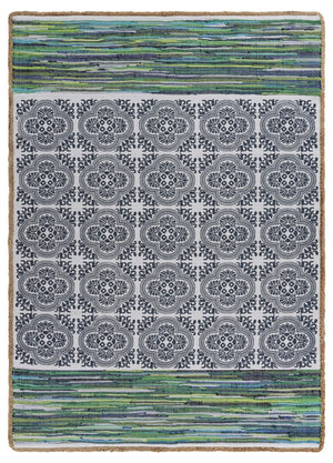Homeroots 5' X 7' Blue And Green Chindi Area Rug  Cotton 396304