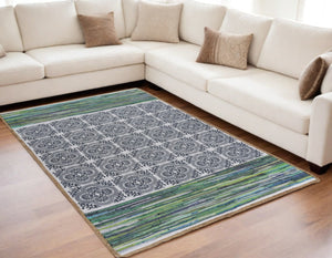 Homeroots 5' X 7' Blue And Green Chindi Area Rug  Cotton 396304