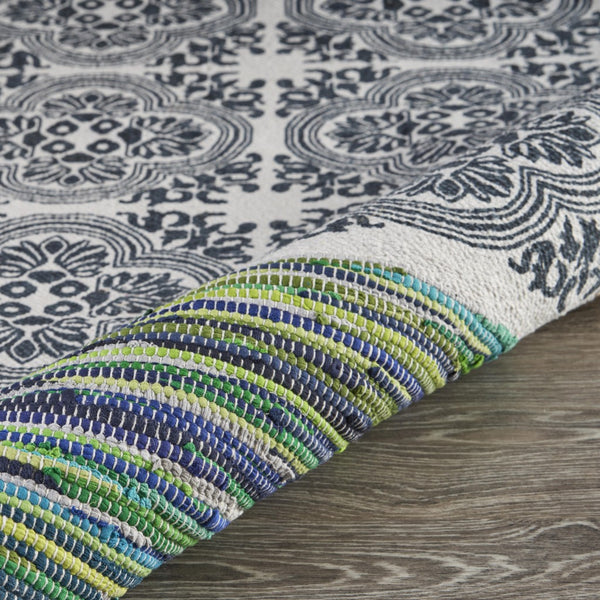 Homeroots 5' X 7' Blue And Green Chindi Area Rug  Cotton 396304