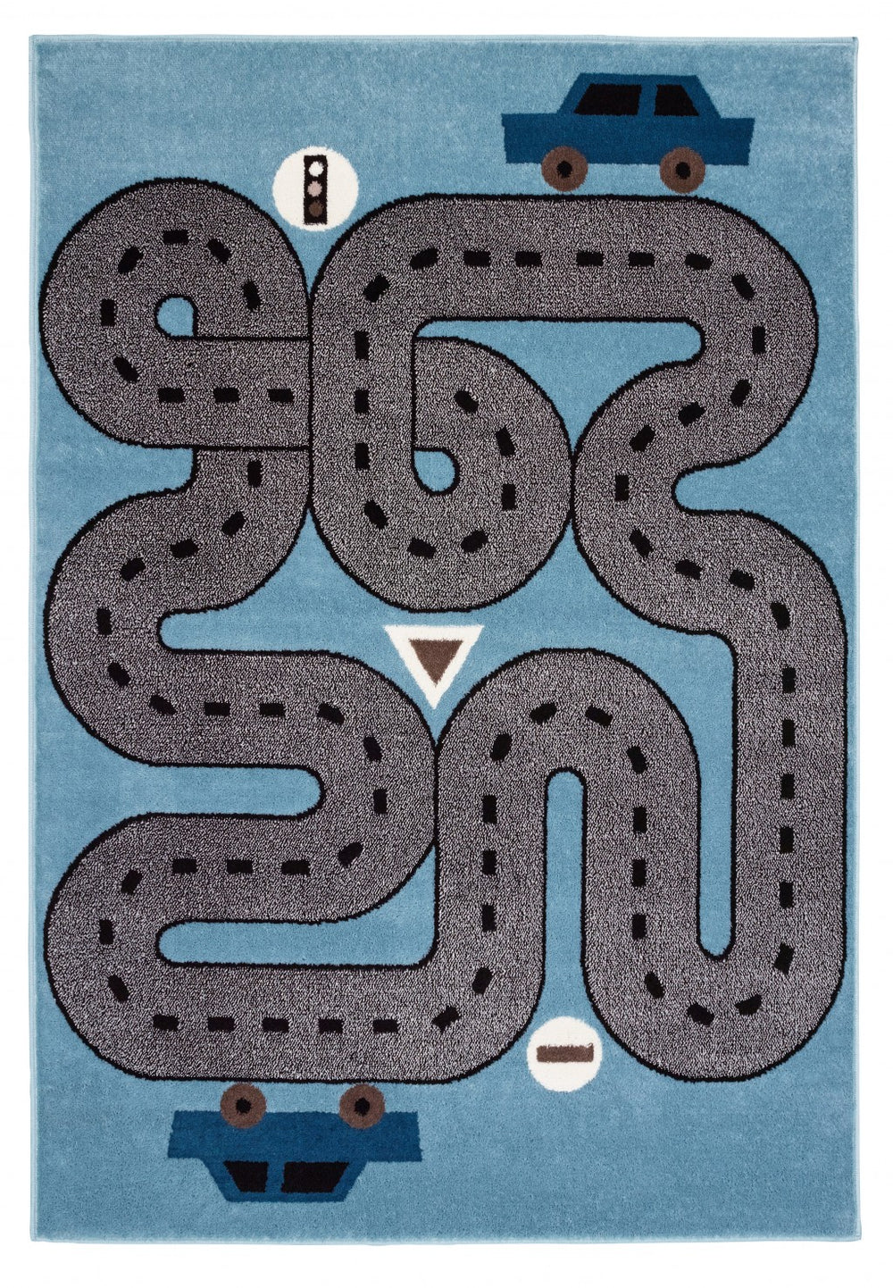 Homeroots 5' X 7' Blue Imaginative Racetrack Area Rug  Olefin 396316