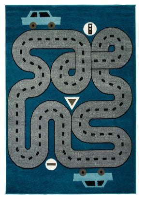 Homeroots 5' X 7' Navy Imaginative Racetrack Area Rug  Olefin 396319