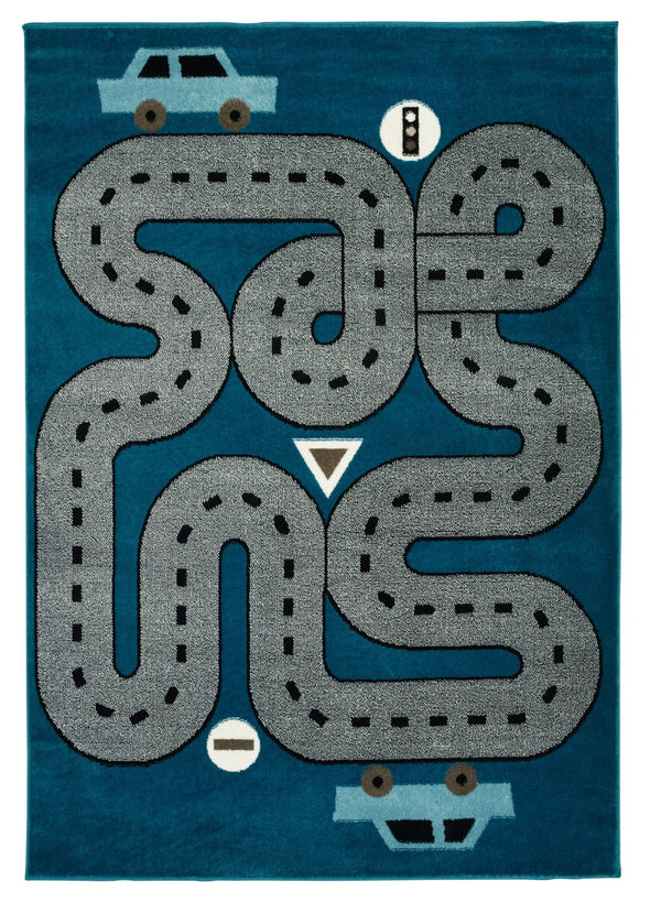 Homeroots 5' X 7' Navy Imaginative Racetrack Area Rug  Olefin 396319