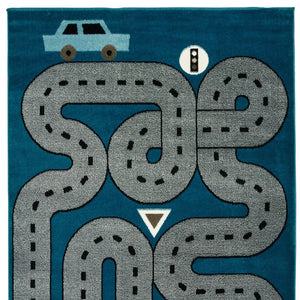Homeroots 5' X 7' Navy Imaginative Racetrack Area Rug  Olefin 396319