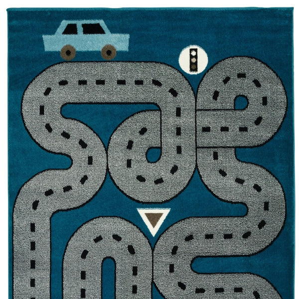 Homeroots 5' X 7' Navy Imaginative Racetrack Area Rug  Olefin 396319