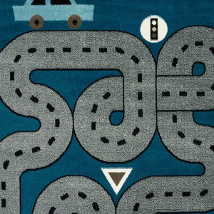 Homeroots 5' X 7' Navy Imaginative Racetrack Area Rug  Olefin 396319