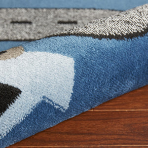 Homeroots 5' X 7' Navy Imaginative Racetrack Area Rug  Olefin 396319