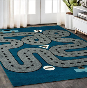 Homeroots 5' X 7' Navy Imaginative Racetrack Area Rug  Olefin 396319