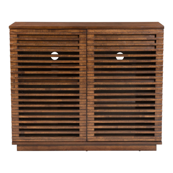 Homeroots 42" Walnut Wood Accent Cabinet - Stylish Scandinavian Design With 3 Shelves & 2 Drawers For Storage  Mdf 396329