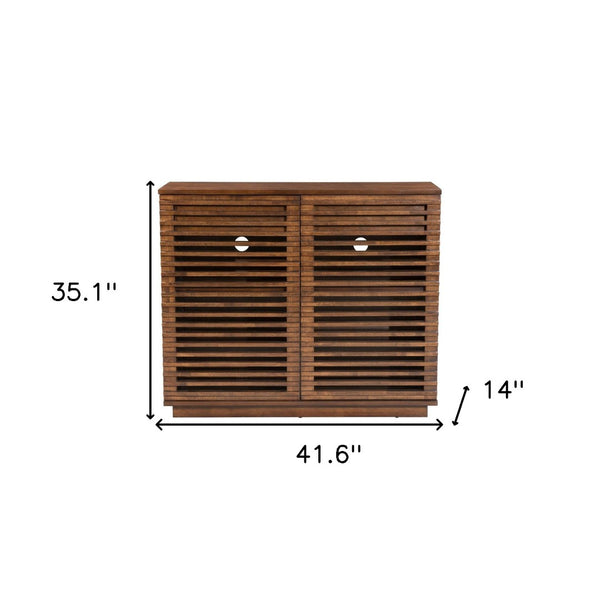 Homeroots 42" Walnut Wood Accent Cabinet - Stylish Scandinavian Design With 3 Shelves & 2 Drawers For Storage  Mdf 396329