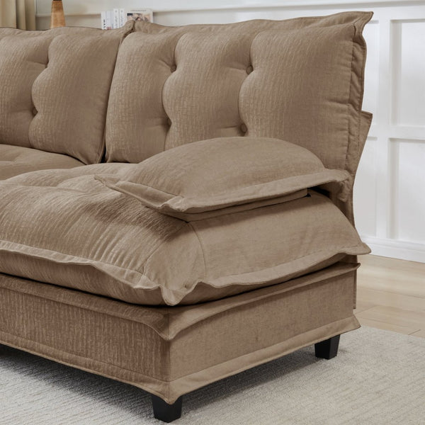 English Elm 107" U Shaped Chenille Sectional Cloud Sofa with Ottomans Deep Seat Modular Living Room Light Coffee W714S01709